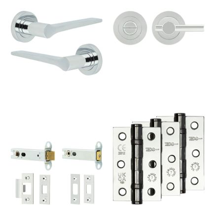 Complete Gio Door Handle Pack - Heavy Duty Tubular Bathroom (Plain Thumb Turn) - Polished Chrome - 102mm / 3-inch Hinges - JE-E32B2-PC