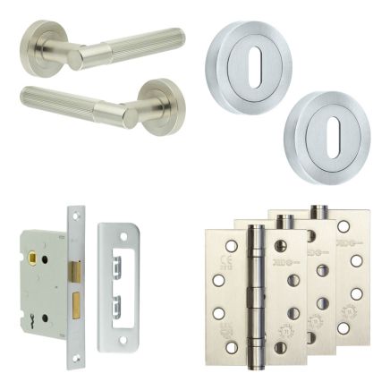 Complete Venice Door Handle Pack - Sashlock - Satin Nickel - 76mm / 4-inch Hinges - JE-F8A8-SN