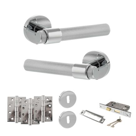 Senza Pari Andretta Door Handle Pack (3 Lever Lock Set - 3" CE Sashlock, 4" Fire Rated Hinges x3) - Polished Chrome