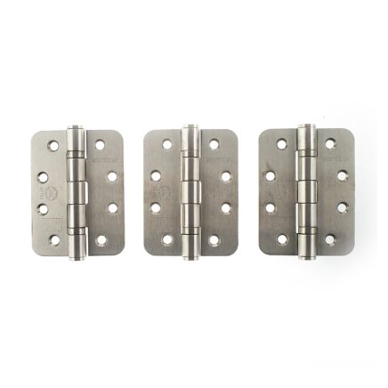Atlantic Radius Corner Ball Bearing Hinges Grade 13 Fire Rated 4" X 3" X 3mm set of 3 - Satin Stainless Steel
