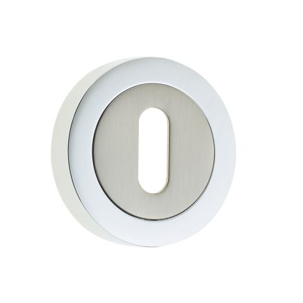 Jedo Dual Standard Keyway Escutcheons on 50mm Round Rose Polished Chrome / Satin Nickel - By Frelan Hardware - JV503PCSN