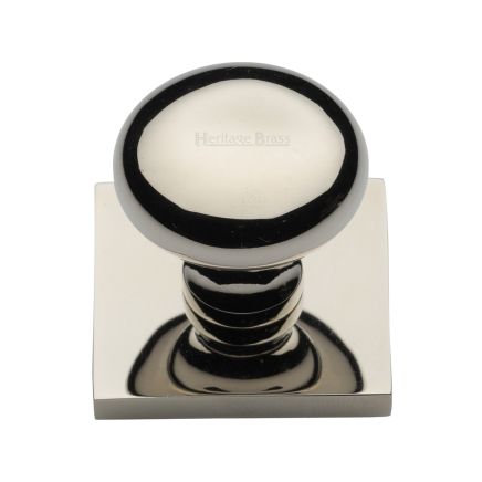 Heritage Brass Cabinet Knob Victorian Round Design with Square Backplate 32mm Polished Nickel finish