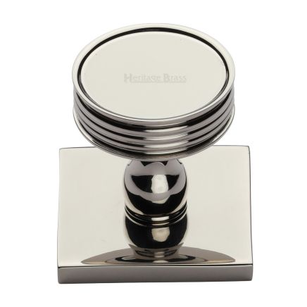 Heritage Brass Cabinet Knob Venetian Design with Square Backplate 32mm Polished Nickel finish