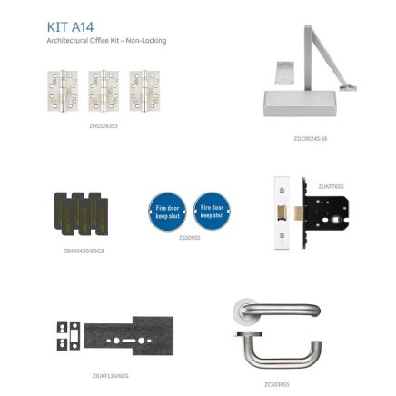 Zoo Hardware Fire Door Pack - FDP-A14-30/60 - Office kit – Non Locking - Architectural Version - Inc ZDC0024S - Stainless Steel