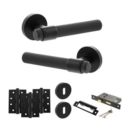 Senza Pari Andretta Door Handle Pack (3 Lever Lock Set - 2.5" CE Sashlock, 4" Fire Rated Hinges x3) - Matt Black