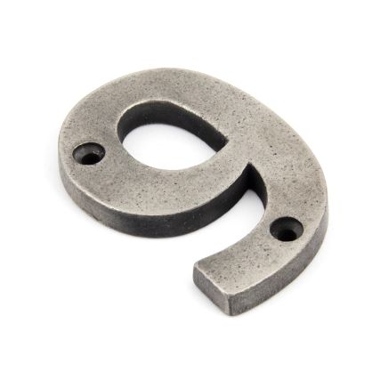 Antique Pewter Numeral 9