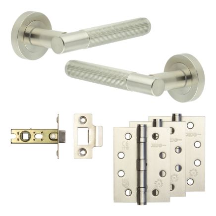 Complete Venice Door Handle Pack - Internal Doors - Satin Nickel - 64mm / 4-inch Hinges - JE-F1A-SN