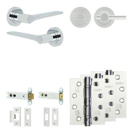 Complete Gio Door Handle Pack - Heavy Duty Tubular Bathroom (Plain Thumb Turn) - Polished Chrome - 102mm / 4-inch Hinges - JE-E32A2-PC