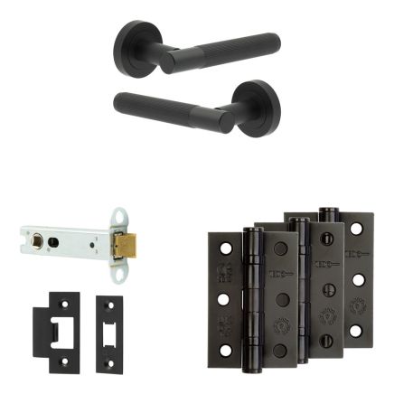 Complete Venice Door Handle Pack - Heavy Duty Latch - Matt Black - 102mm / 3-inch Hinges - JE-F22B-MB