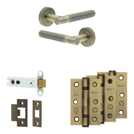 Complete Venice Door Handle Pack - Heavy Duty Latch - Antique Brass - 102mm / 3-inch Hinges - JE-F22B-AB