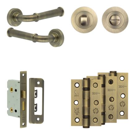 Complete Classic Door Handle Pack - Bathroom - Antique Brass - By Frelan Hardware - JE-A5B3-AB