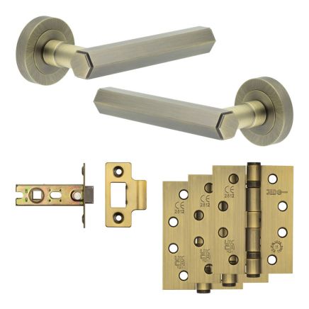 Complete Hex Door Handle Pack - Internal Doors - Antique Brass - By Frelan Hardware - JE-C1A-AB