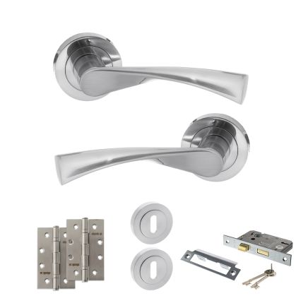 STATUS Colorado Door Handle Pack (3 Lever Lock Set - 3" CE Sashlock, 4" Slim Knuckle Hinges x2) - Satin Chrome