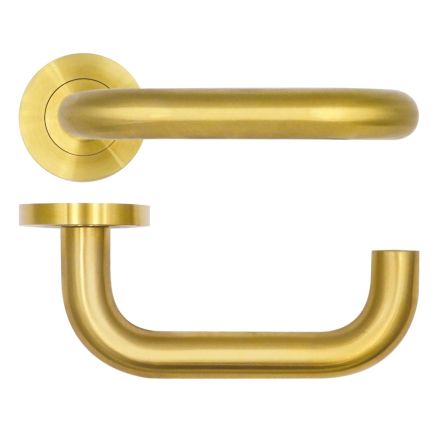 Satin Brass Zoo Hardware Maggiore Lever On Round Rose