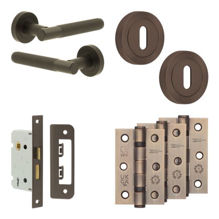 Complete Venice Door Handle Pack - Sashlock - Dark Bronze - 65mm / 3-inch Hinges - JE-F7B8-DB