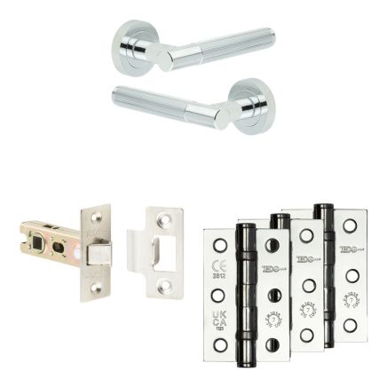 Complete Venice Door Handle Pack - Internal Doors - Polished Chrome - 64mm / 3-inch Hinges - JE-F1B-PC