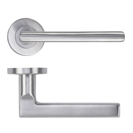 Zoo Hardware Modern Lever on Round Rose 52mm x 8mm Push-on Rose - BS EN 1906 Grade 3 - Grade 201 - Satin Stainless