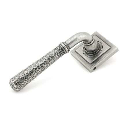 Pewter Hammered Newbury Lever on Rose Set (Square)