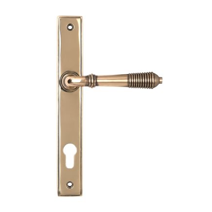 Polished Bronze Reeded Slimline Lever Espag. Lock Set