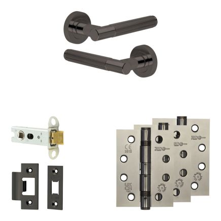 Complete Venice Door Handle Pack - Heavy Duty Latch - Black Nickel - 76mm / 4-inch Hinges - JE-F21A-BN