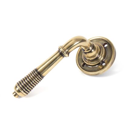 Aged Brass Reeded Lever on Rose Set - Unsprung