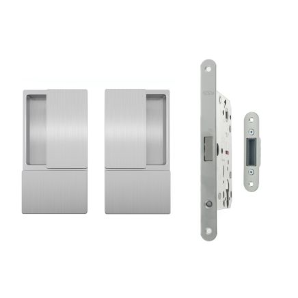 AGB Wave Flush Door Handle & Euro Profile Lock Set - Satin Chrome
