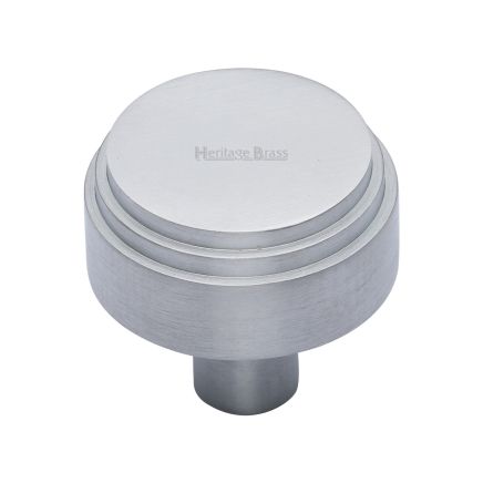 Heritage Brass Cabinet Knob Round Deco Design 32mm Satin Chrome finish