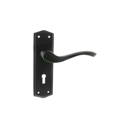 Old English Warwick Key Lever Door Handle on Backplate - Matt Black (Pair)