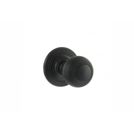 Old English Ripon Solid Brass Reeded Beehive Mortice Door Knob on Concealed Fix Rose - Matt Black