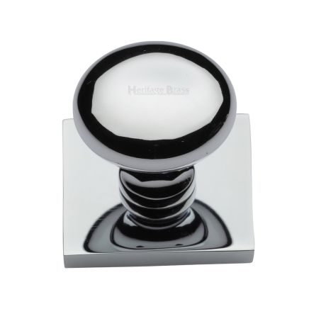 Heritage Brass Cabinet Knob Victorian Round Design with Square Backplate 32mm Polished Chrome finish