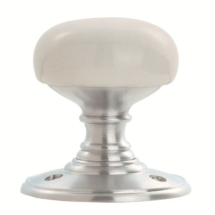 Delamain Porcelain Knob - Dual Finish-Plain White/Satin Chrome