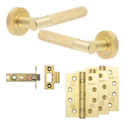 Complete Bari Door Handle Pack - Internal Doors - Satin Brass - 76mm / 4-inch Hinges - JE-D3A-SB
