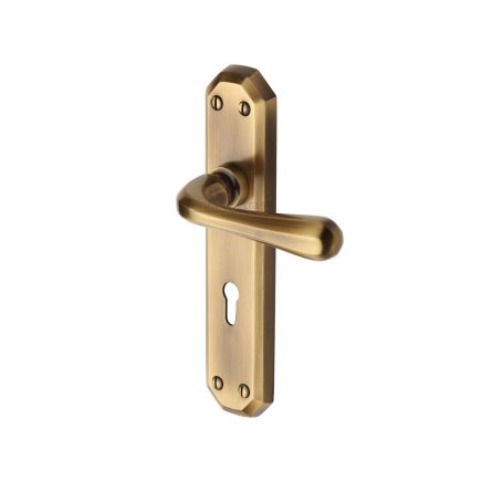 Heritage Brass Door Handle Lever Lock Charlbury Design Antique Brass finish