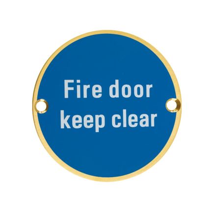 Zoo Hardware Fire Door Keep Clear - 76mm dia - Brass