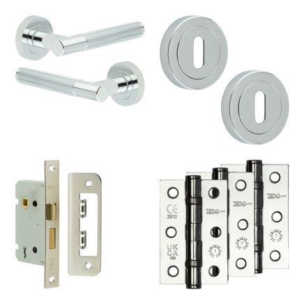 Complete Venice Door Handle Pack - Sashlock - Polished Chrome - 65mm / 3-inch Hinges - JE-F7B8-PC