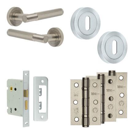 Complete Bari Door Handle Pack - Sashlock - Satin Nickel - 76mm / 3-inch Hinges - JE-D8B8-SN