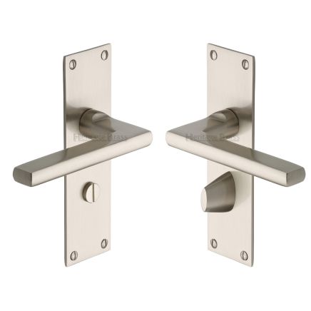 Heritage Brass Door Handle Bathroom Set Trident Design Satin Nickel Finish