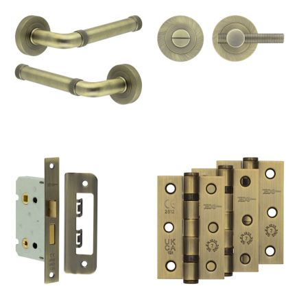 Complete Midtown Door Handle Pack - Bathroom - Antique Brass - By Frelan Hardware - JE-G5B1-AB