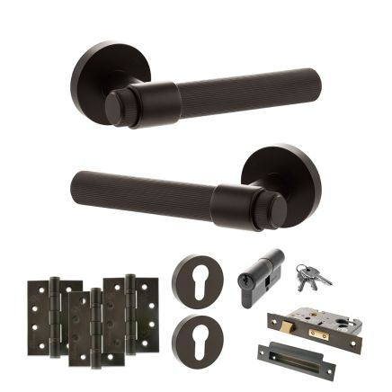 Senza Pari Fasana Door Handle Pack (Euro Lock Set - 2.5" CE Sashlock, 4" Fire Rated Hinges x3) - Urban Dark Bronze