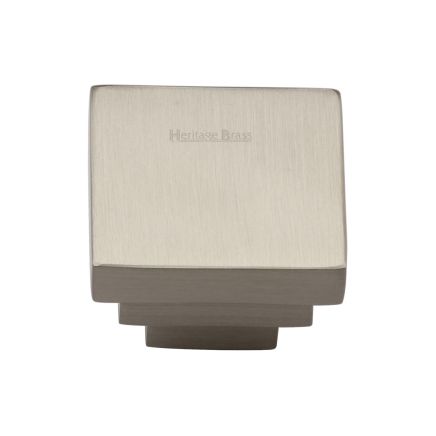 Heritage Brass Cabinet Knob Square Stepped Design 32mm Satin Nickel finish