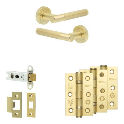 Complete Venice Door Handle Pack - Heavy Duty Latch - Satin Brass - 76mm / 3-inch Hinges - JE-F21B-SB