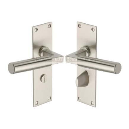 Heritage Brass Door Handle for Bathroom Bauhaus Design Satin Nickel finish