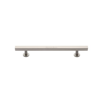 Heritage Brass Cabinet Pull Square Design with Footings 128mm CTC Satin Nickel finish