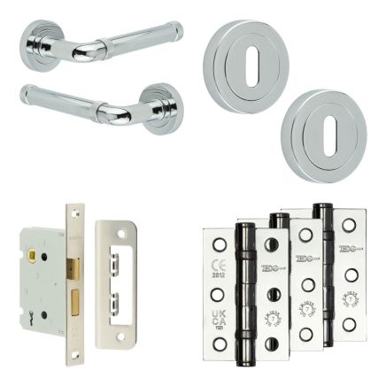 Complete Midtown Door Handle Pack - Sashlock - Polished Chrome - 76mm / 3-inch Hinges - JE-G8B8-PC