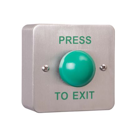 Zoo Hardware Standard Stainless Steel Plate, Green Dome Steel Button c/w Kobo Back Box - "Press to Exit"