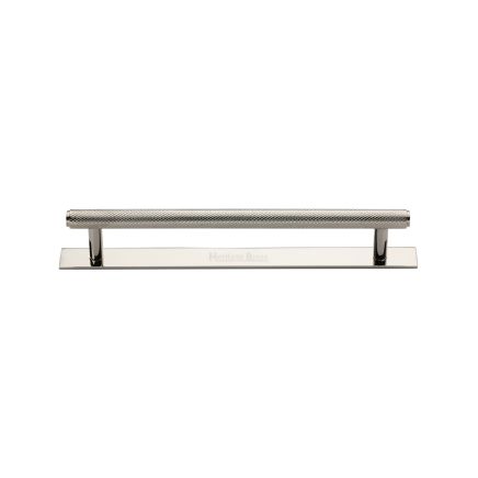Heritage Brass Cabinet Pull Knurled Design with Plate 128mm CTC Polished Nickel Finish