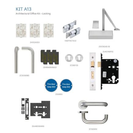 Zoo Hardware Fire Door Pack - FDP-A13-30/60 - Office Kit – Locking - Architectural Version - Inc ZDC0024S - Stainless Steel