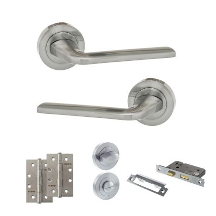 Eco Surf Door Handle Pack (Bathroom Set - 2.5" CE Bathroom Lock, 4" Slim Knuckle Hinges x2) - Satin Chrome