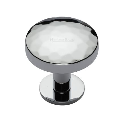 Heritage Brass Cabinet Knob Round Hammered Design with Rose 32mm Polished Chrome finish
