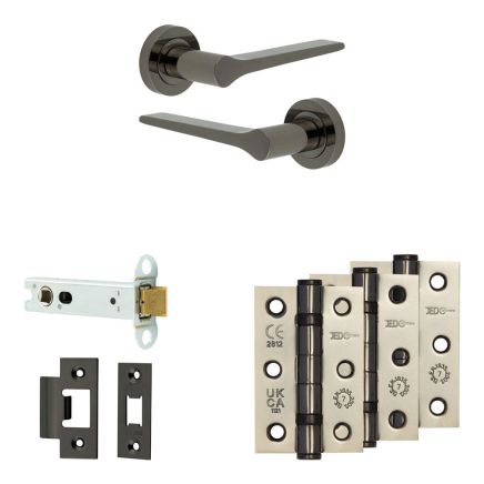 Complete Gio Door Handle Pack - Heavy Duty Latch - Black Nickel - 102mm / 3-inch Hinges - JE-E22B-BN